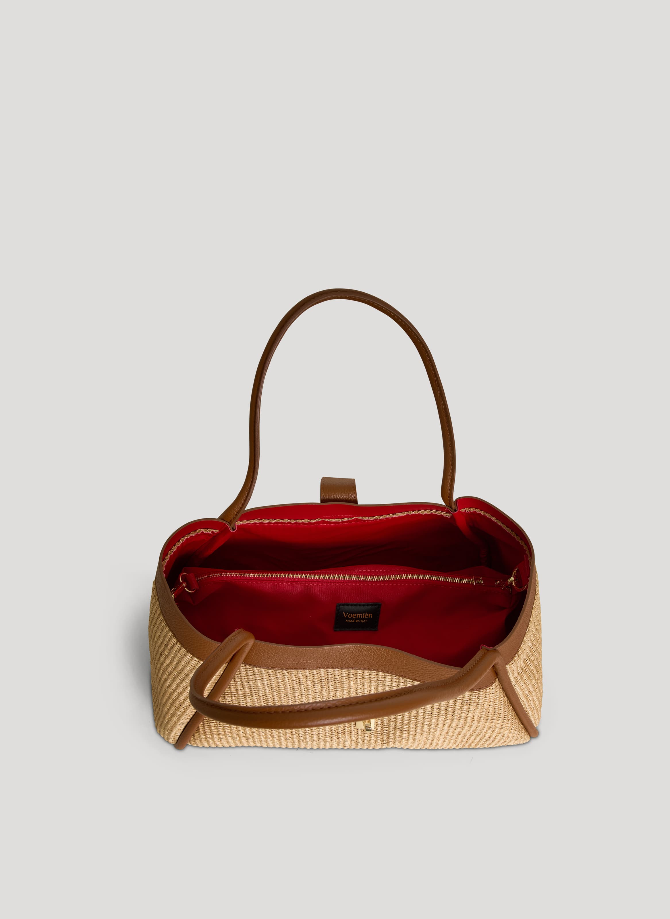 Borsa Mayfair in pelle e Rafia Cuoio - Voemièn