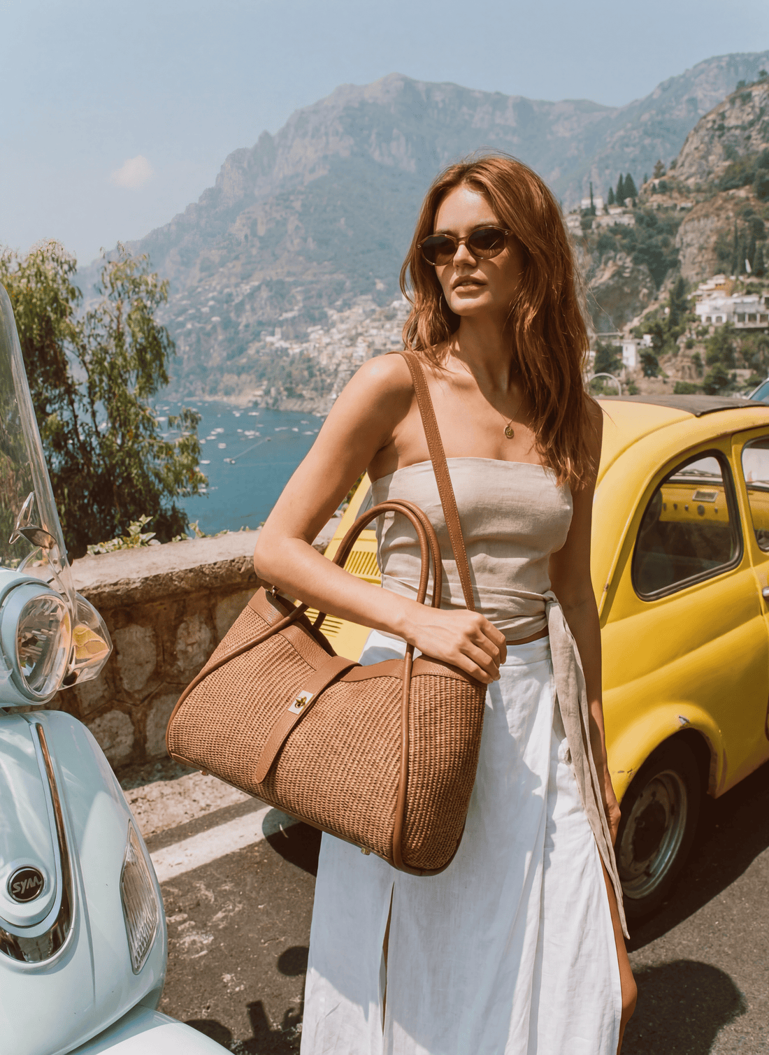 Borsa Mayfair in Pelle e Rafia Limited Edition Cuoio - Voemièn