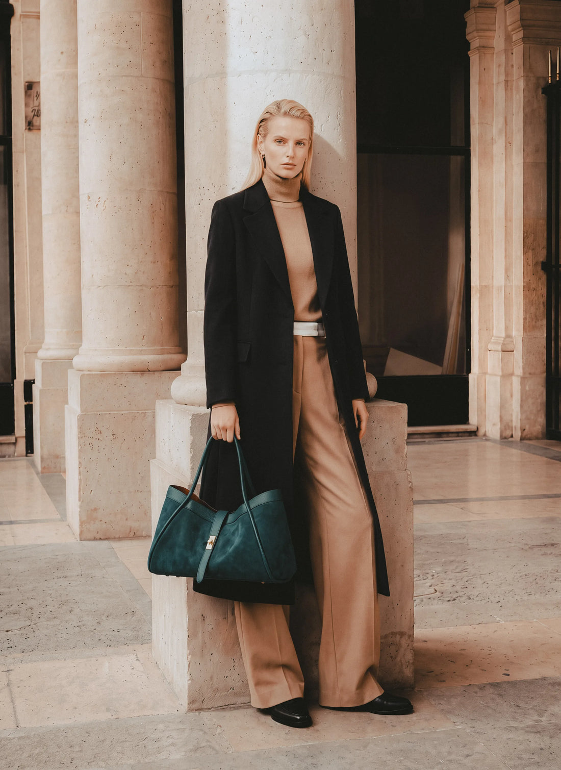 Borsa Mayfair Media in Camoscio e Pelle Togo Petrolio