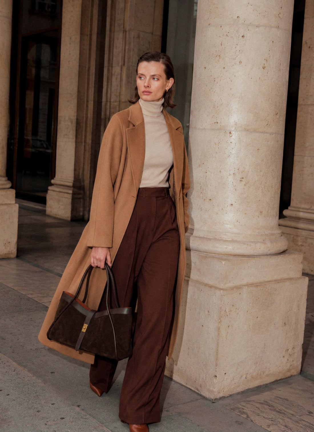 Borsa Mayfair Media in Camoscio e Pelle Togo Testa di Moro