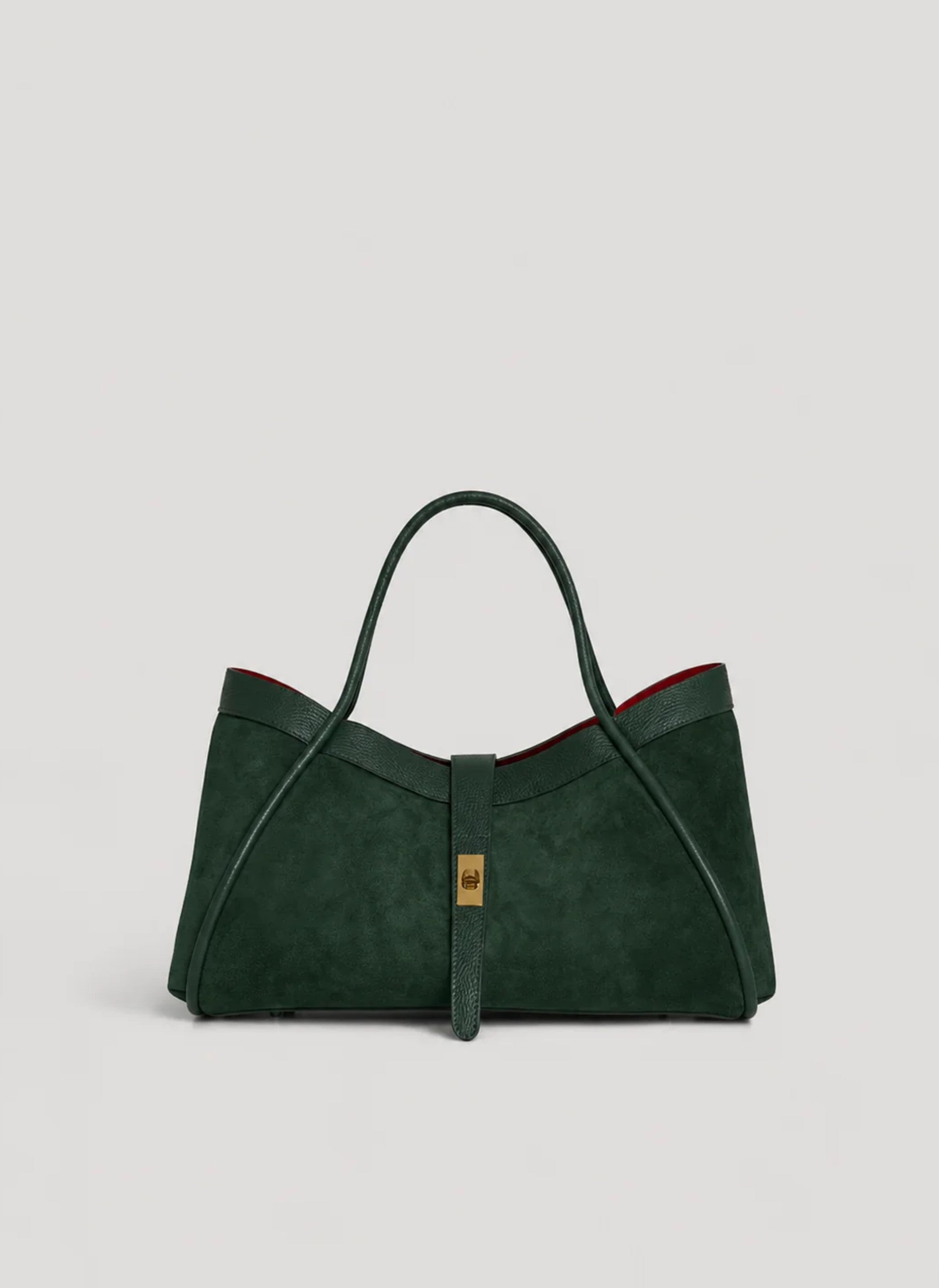 Borsa Mayfair Media in Camoscio e Pelle Togo Verde Bosco
