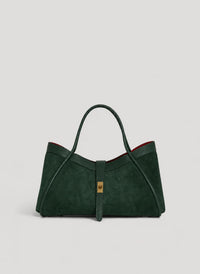Borsa Mayfair Media in Camoscio e Pelle Togo Verde Bosco