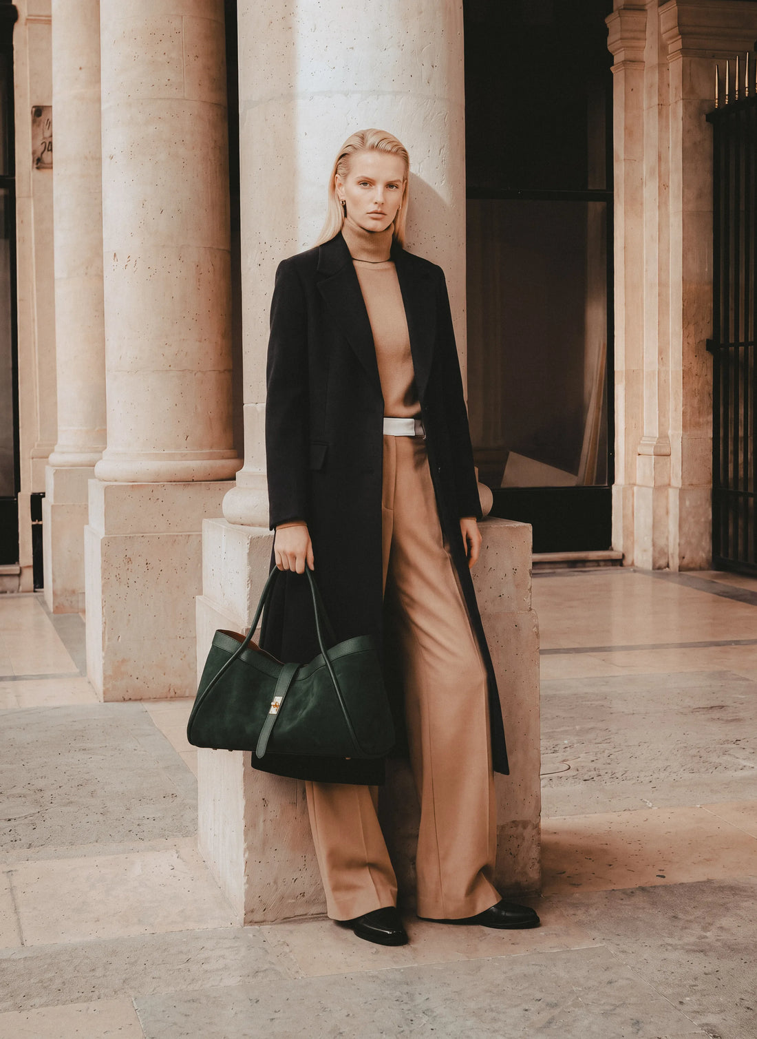 Borsa Mayfair Media in Camoscio e Pelle Togo Verde Bosco