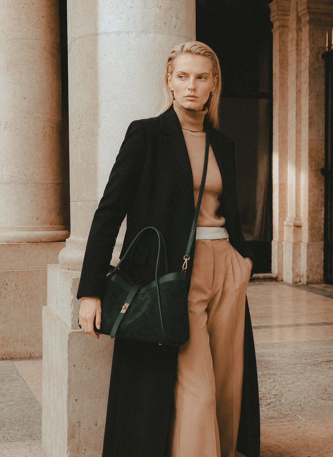 Borsa Mayfair Media in Camoscio e Pelle Togo Verde Bosco
