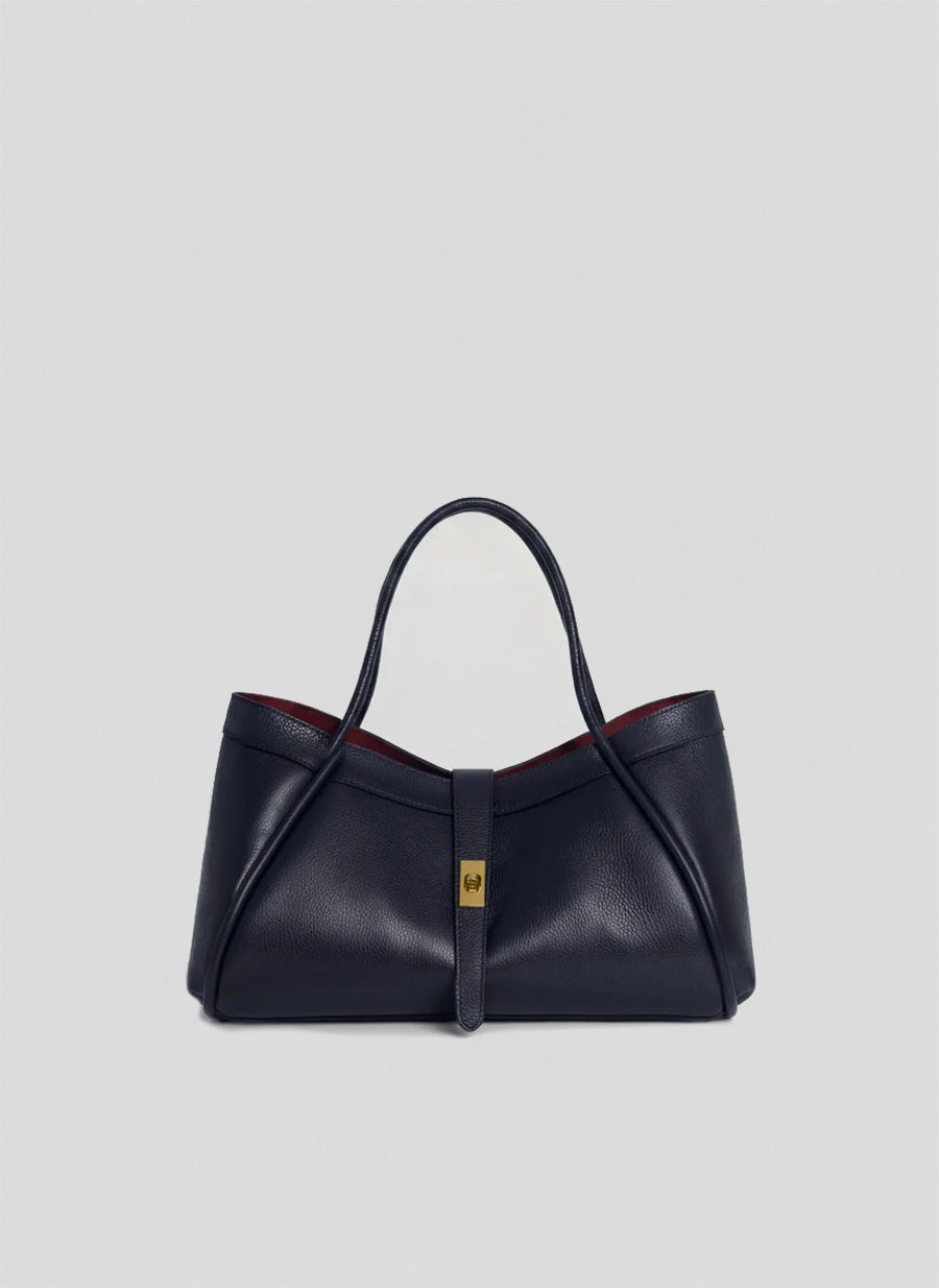 Borsa Mayfair Media in Pelle Togo Blu Navy - Voemièn
