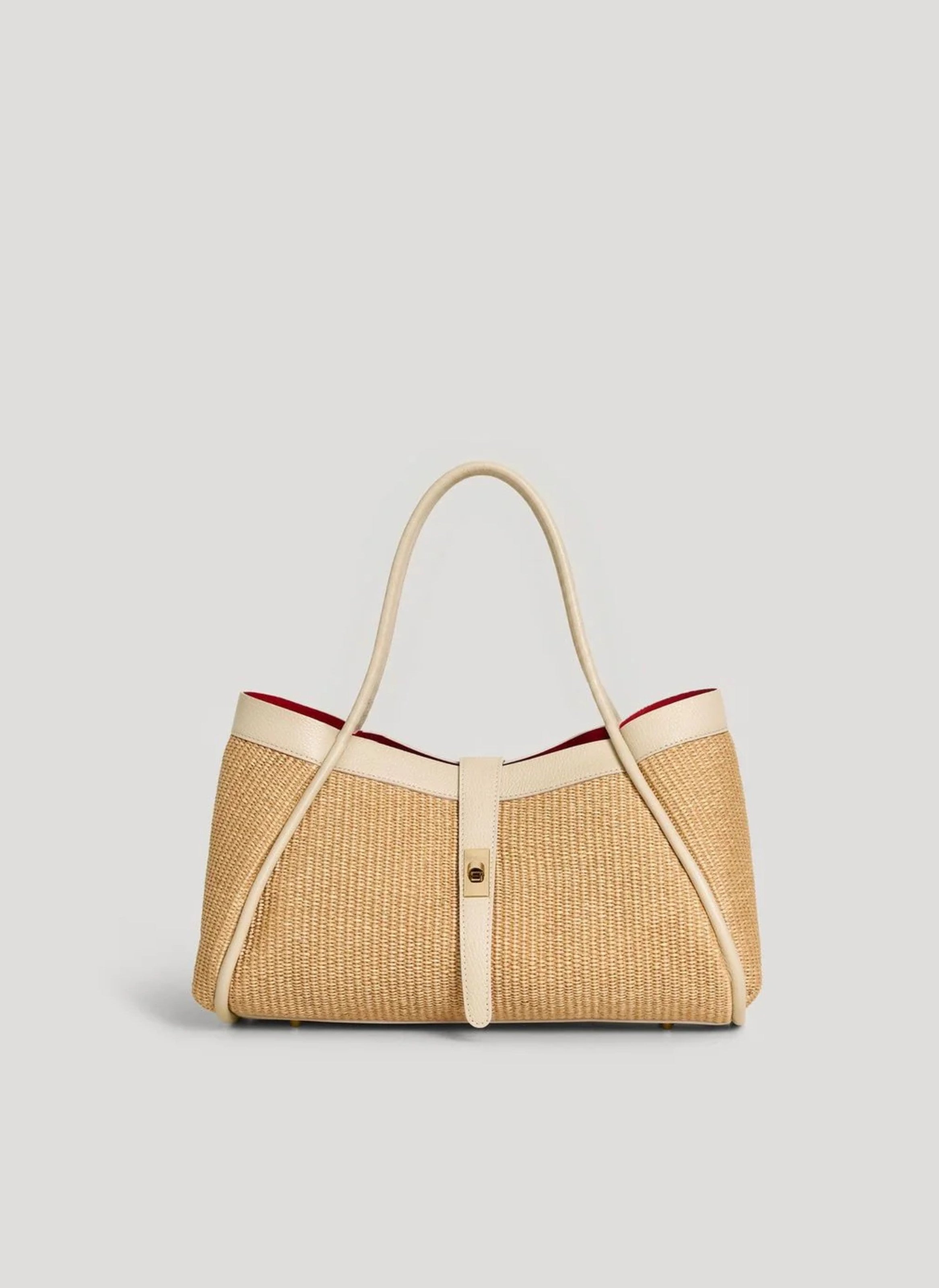 Borsa Mayfair Media in pelle e Rafia Crema - Voemièn