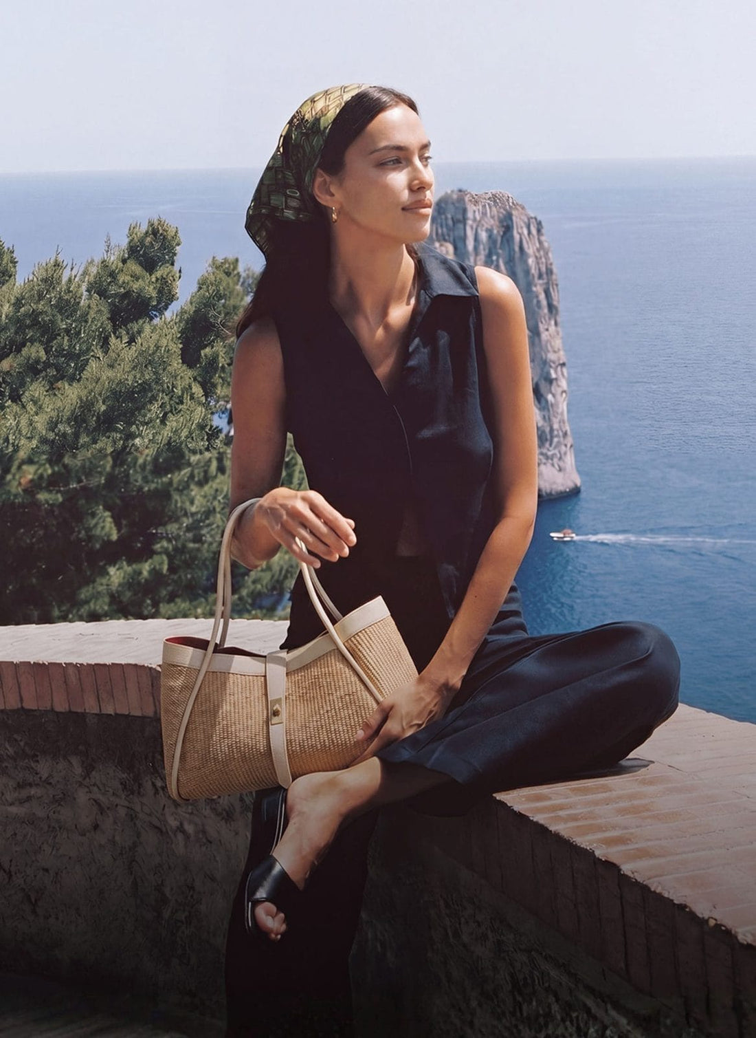 Borsa Mayfair Media in pelle e Rafia Crema - Voemièn