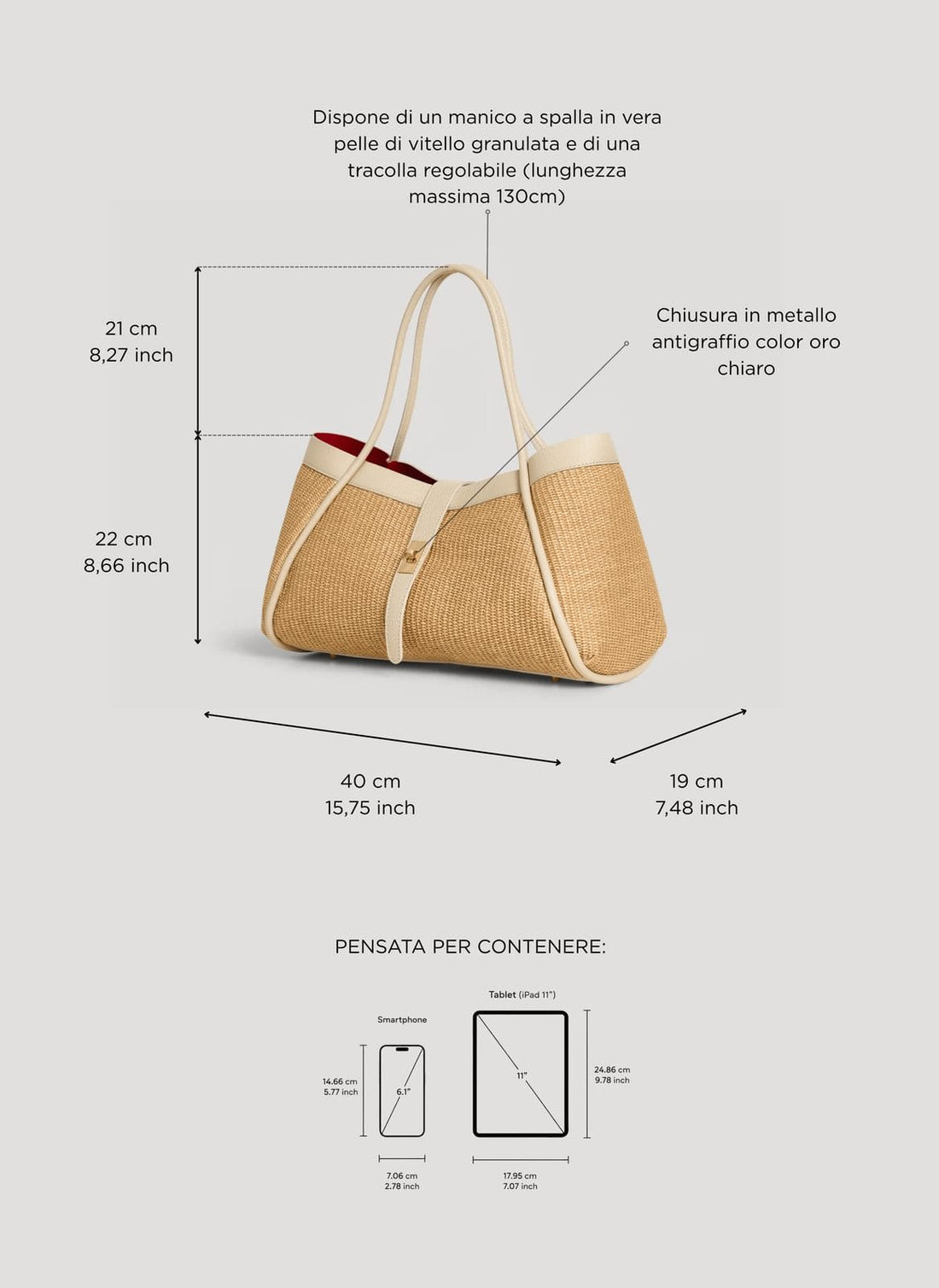 Borsa Mayfair Media in pelle e Rafia Crema - Voemièn