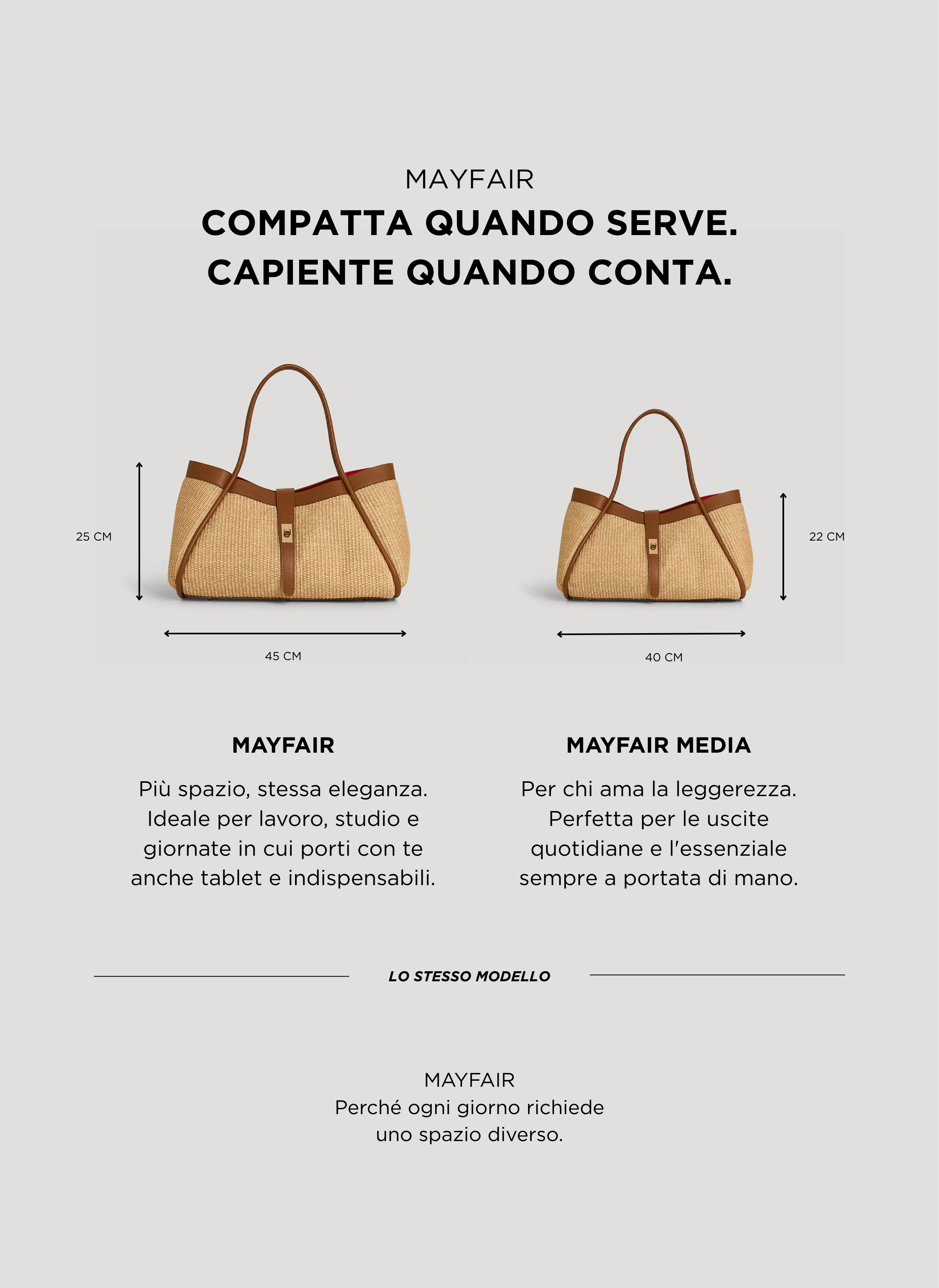 Borsa Mayfair Media in pelle e Rafia Cuoio - Voemièn