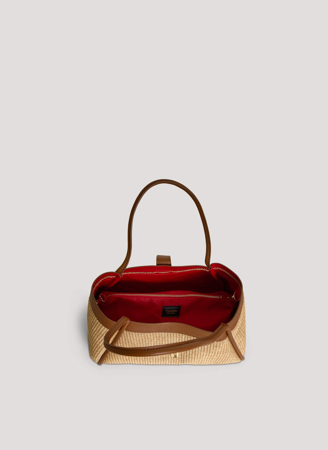 Borsa Mayfair Media in pelle e Rafia Cuoio - Voemièn