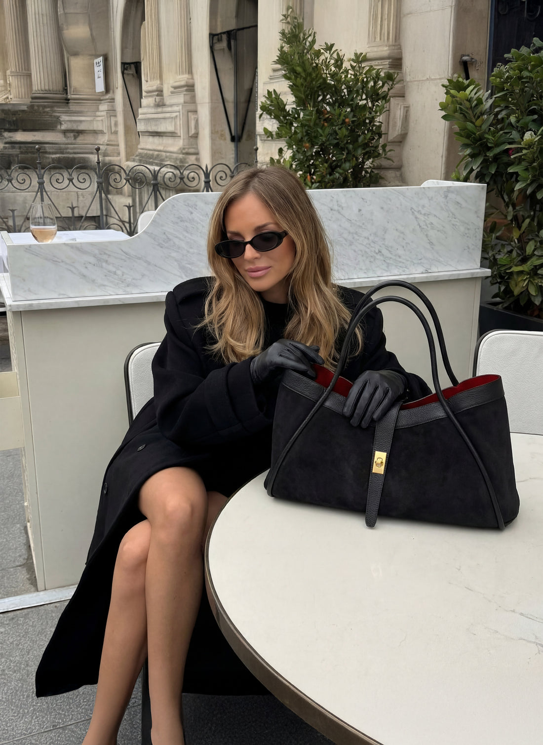 Borsa Mayfair in Camoscio e Pelle Togo Nera