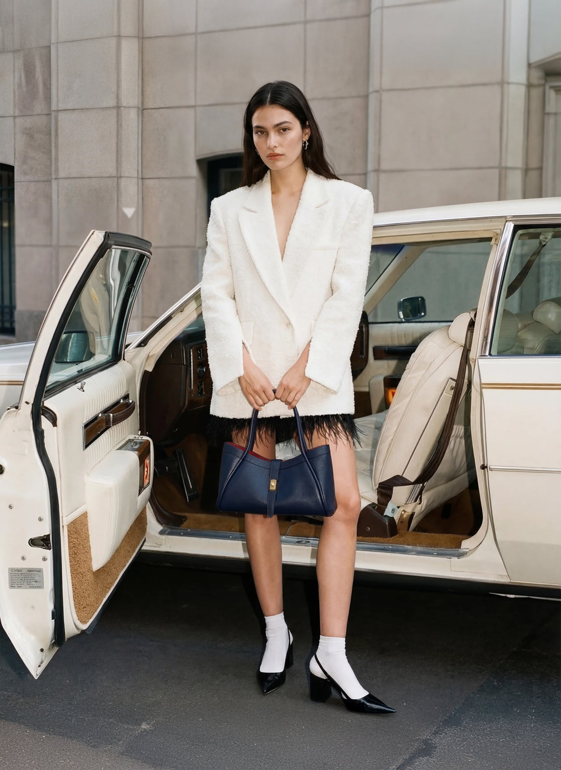 Borsa Mayfair Micro in Pelle Togo Blu Navy - Voemièn