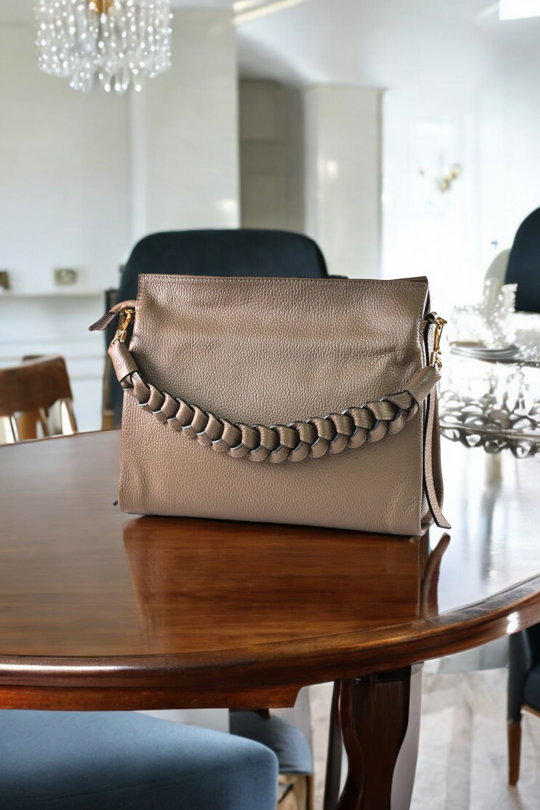 Braid bag in Taupe Dollar leather