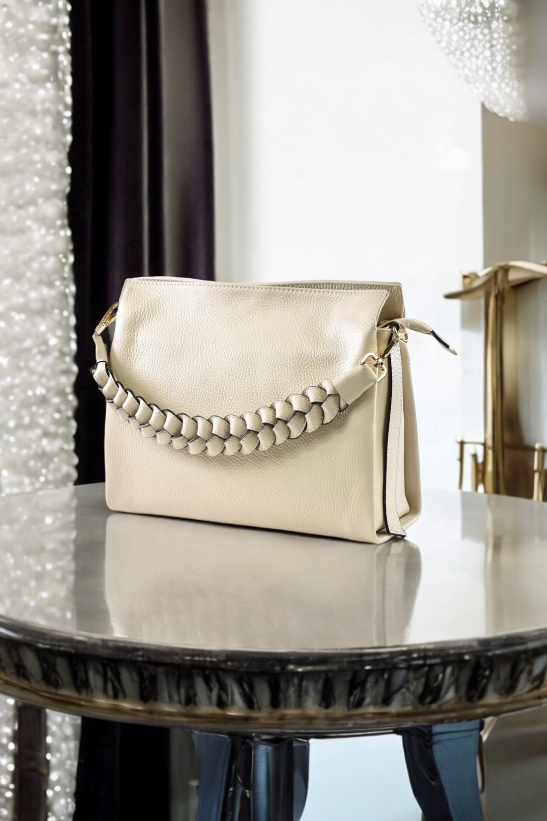 Borsa Braid in pelle Dollaro Beige