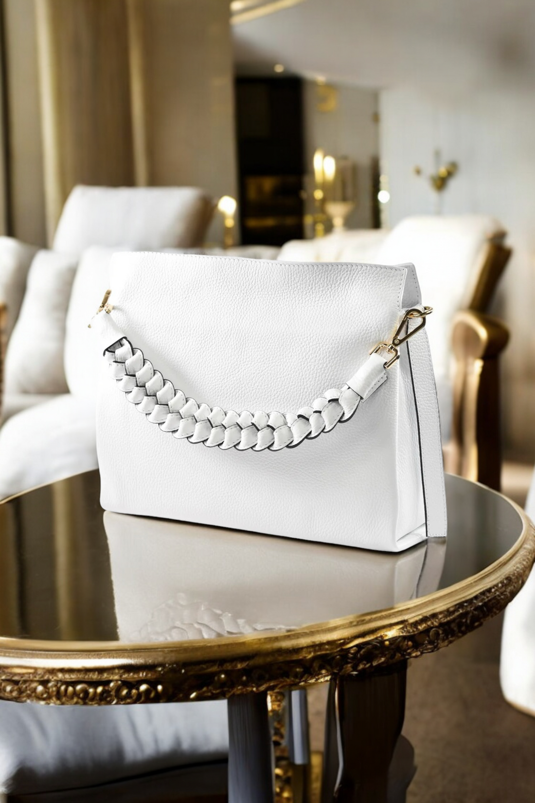 Braid bag in White Dollar leather