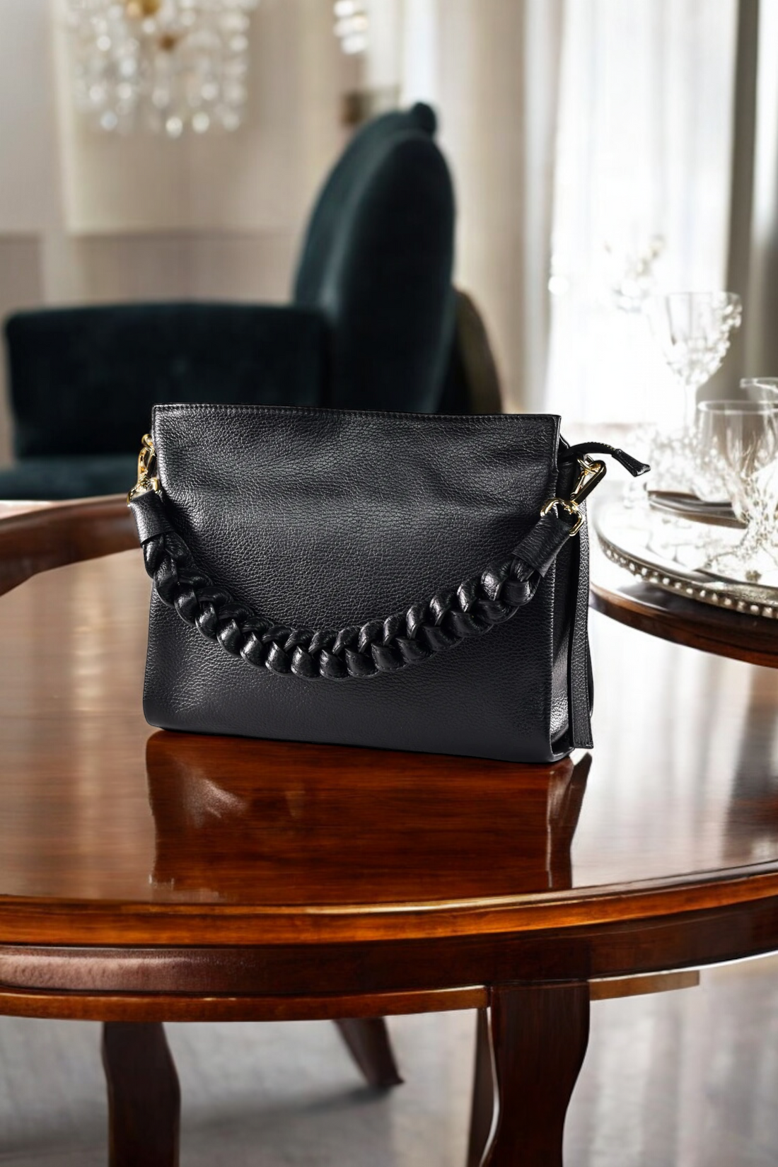 Braid bag in Black Dollar leather