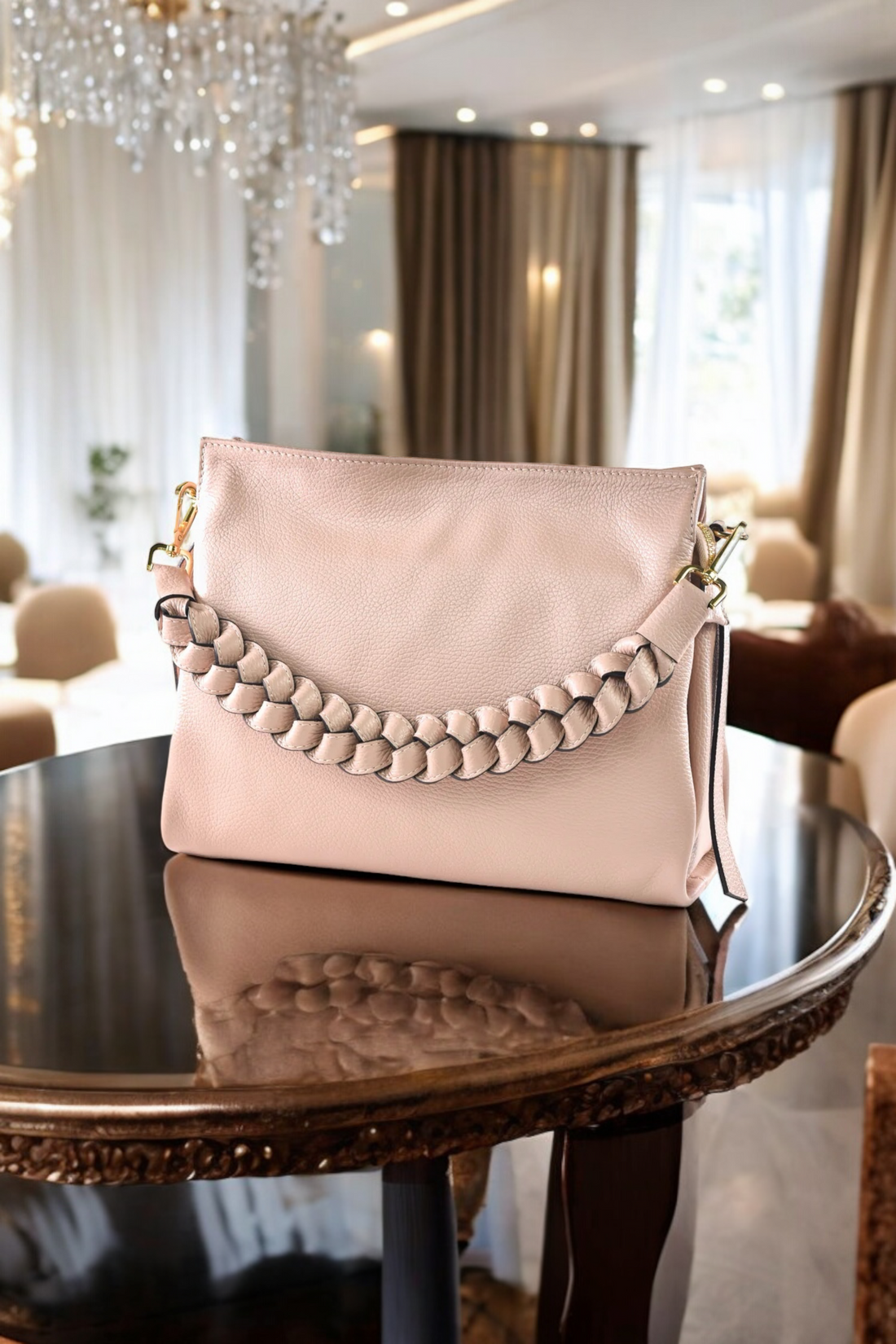 Braid bag in Dollar leather Powder pink