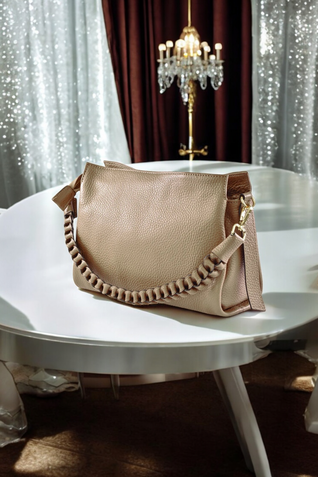 Braid Micro bag in Taupe Dollar leather