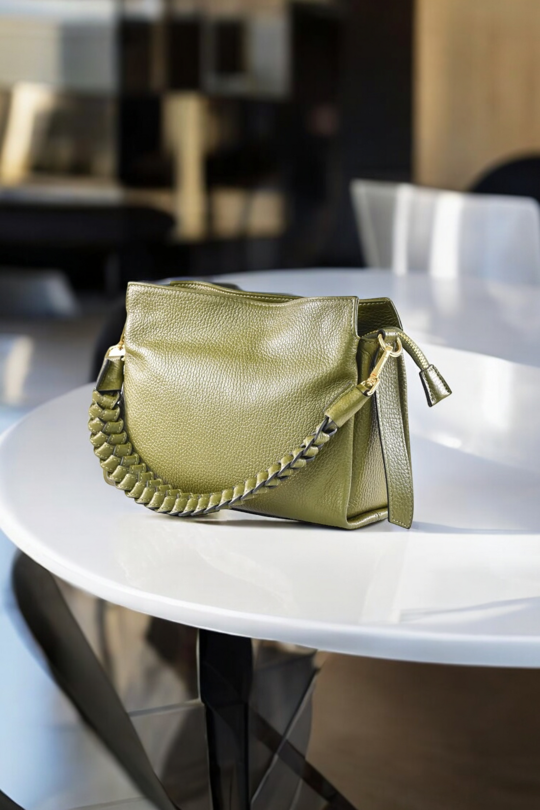 Braid Micro bag in Olive Green Dollar leather