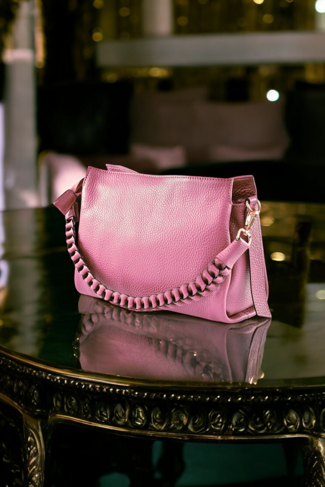 Braid Micro bag in Antique Pink Dollar leather