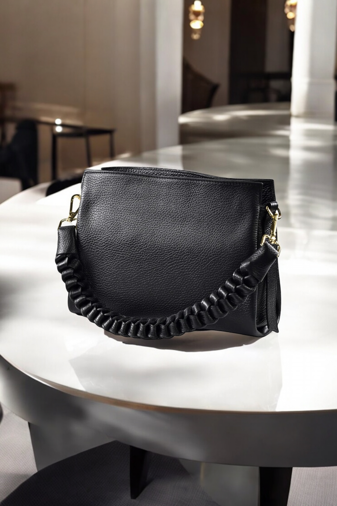 Braid Micro bag in Black Dollar leather