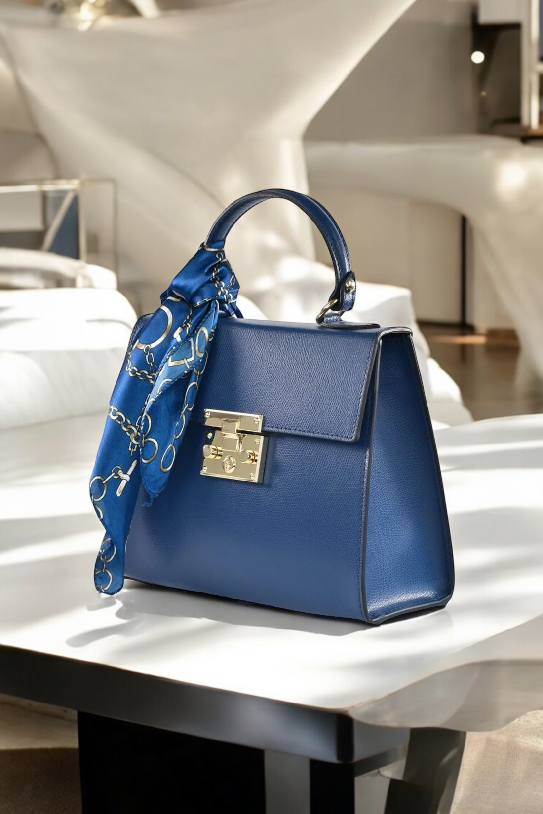 Borsa Marigold in pelle Saffiano Blu Navy