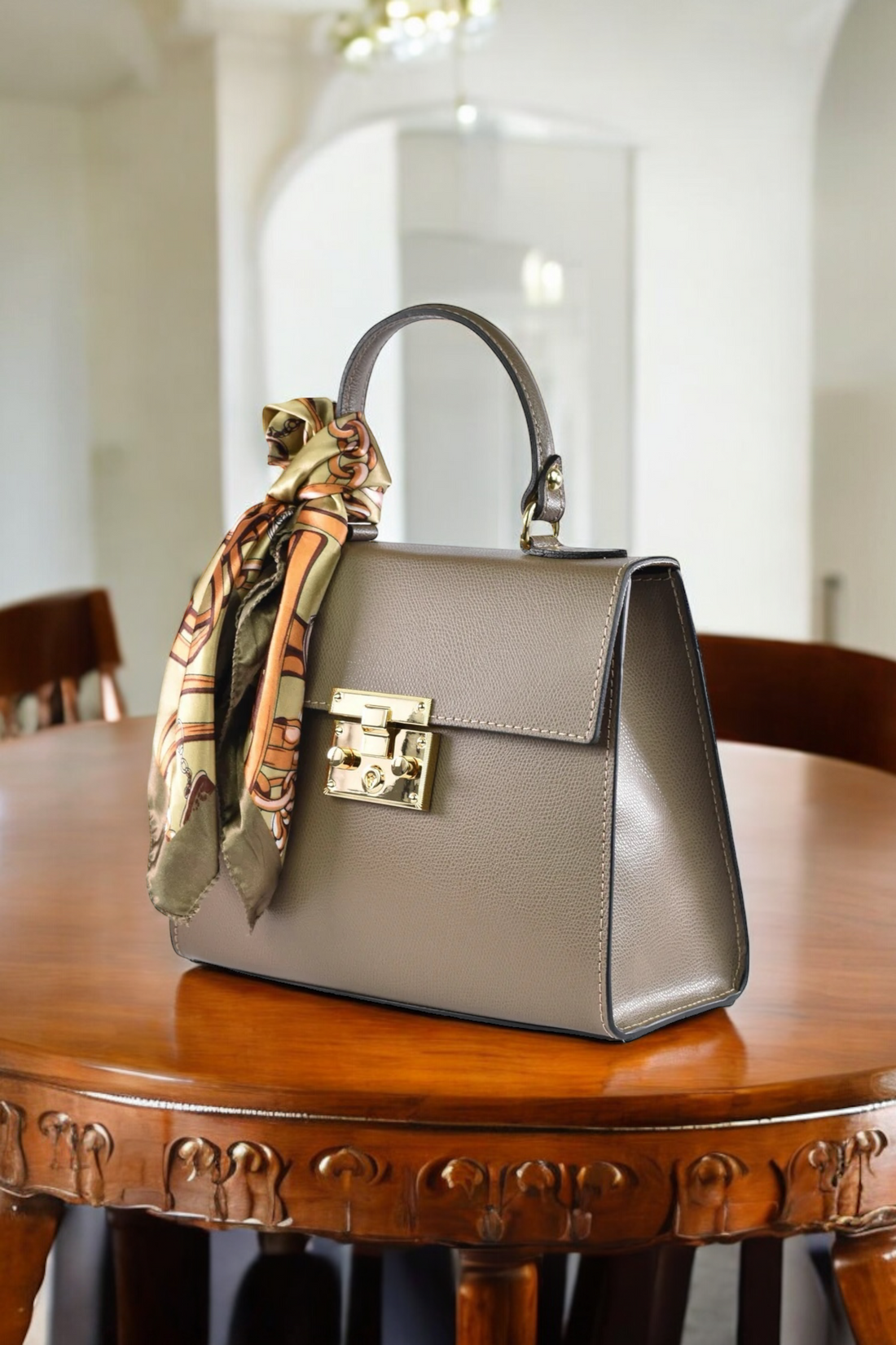 Marigold bag in Taupe saffiano leather