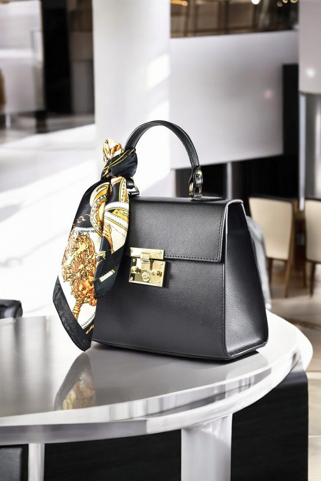 Marigold bag in black saffiano leather