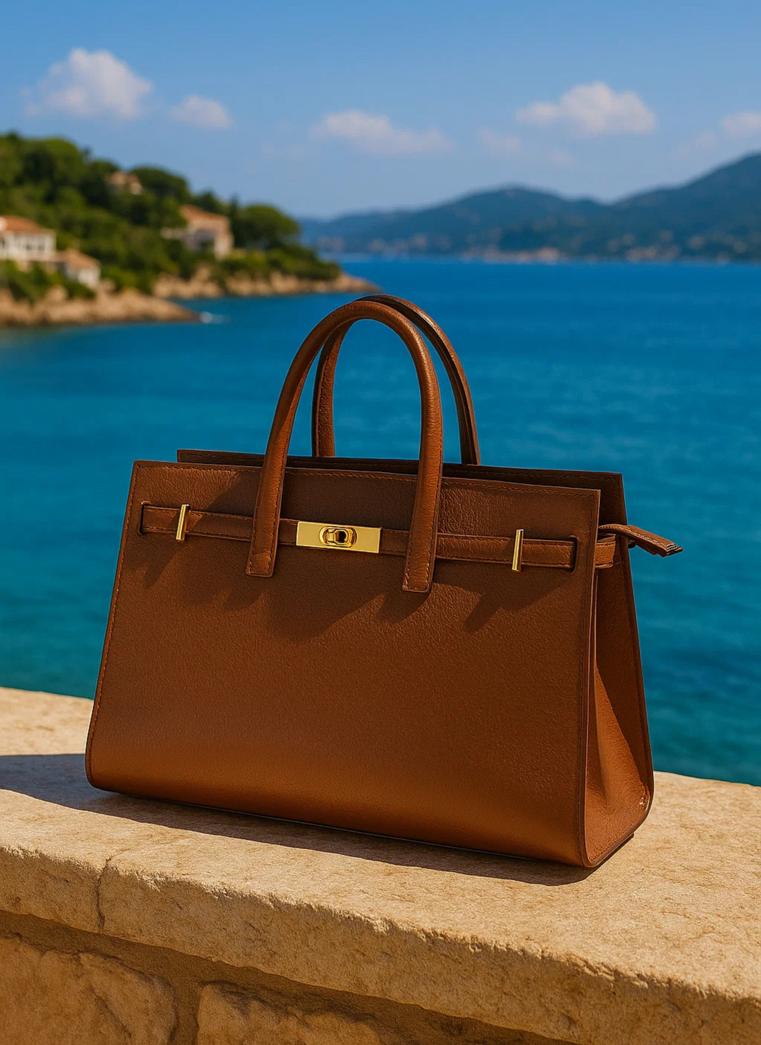Borsa Sveva in pelle Togo Cuoio - Voemièn