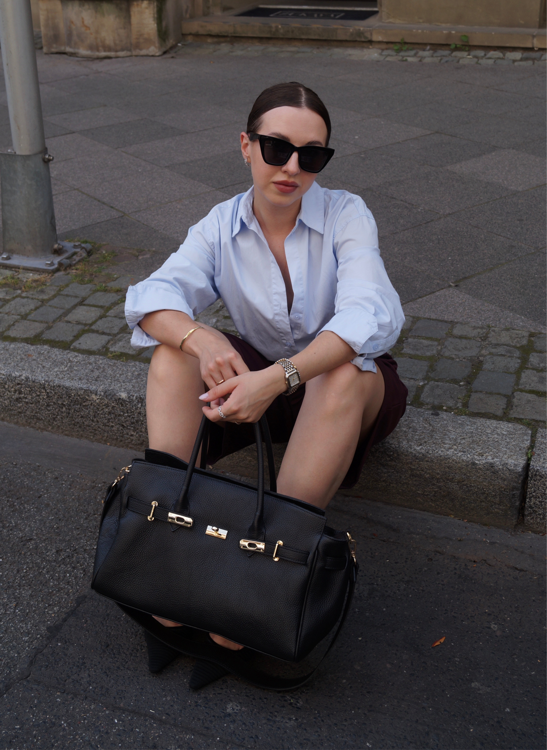 Borsa Burry in pelle Togo Nera