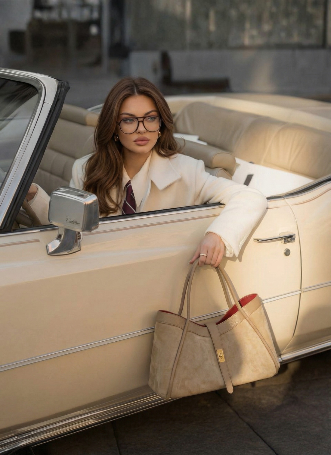 Borsa Mayfair in Camoscio e Pelle Togo Taupe chiaro - Voemièn