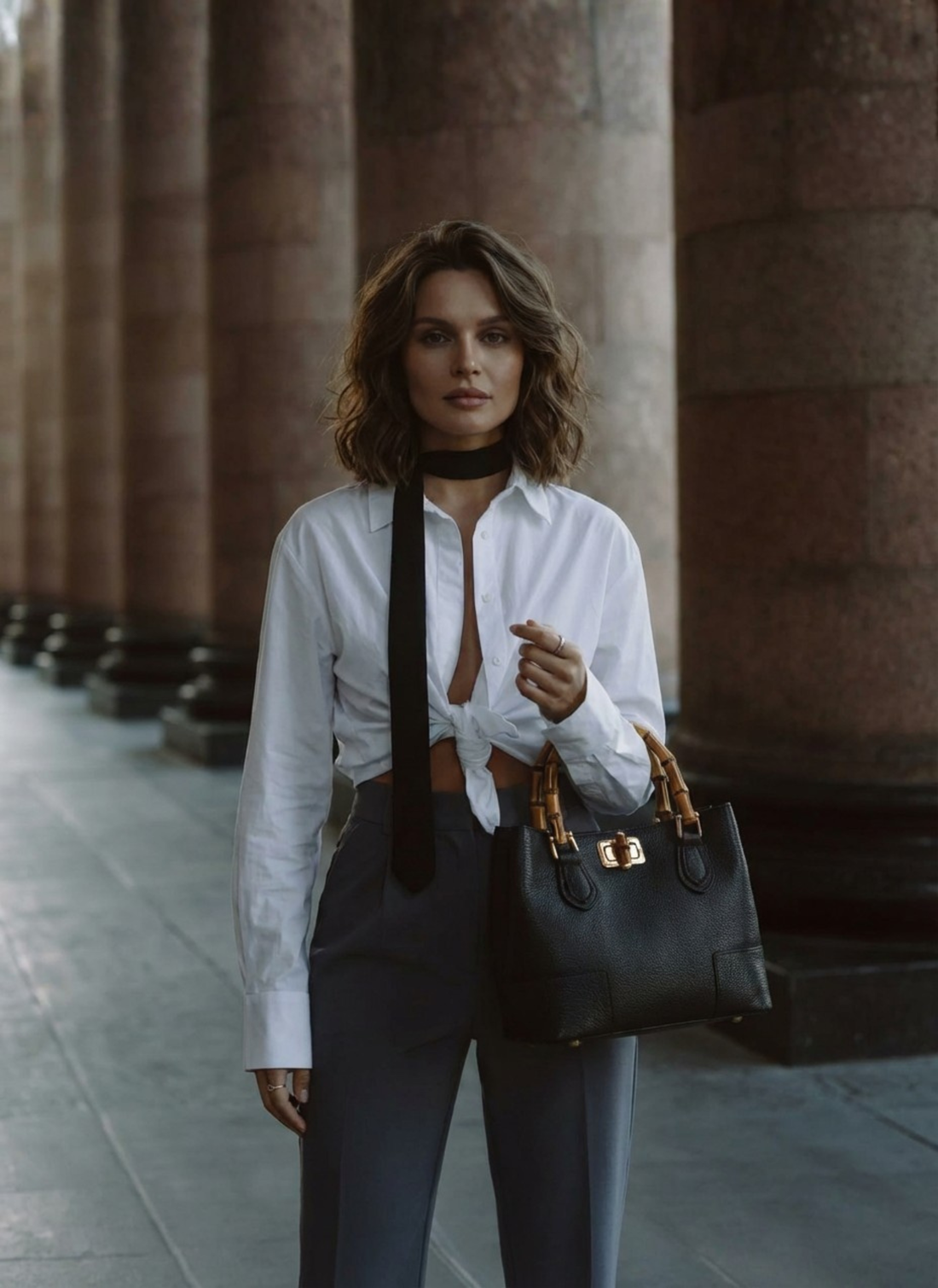 Borsa Bamboo Babe micro in pelle Dollaro Nera - Voemièn