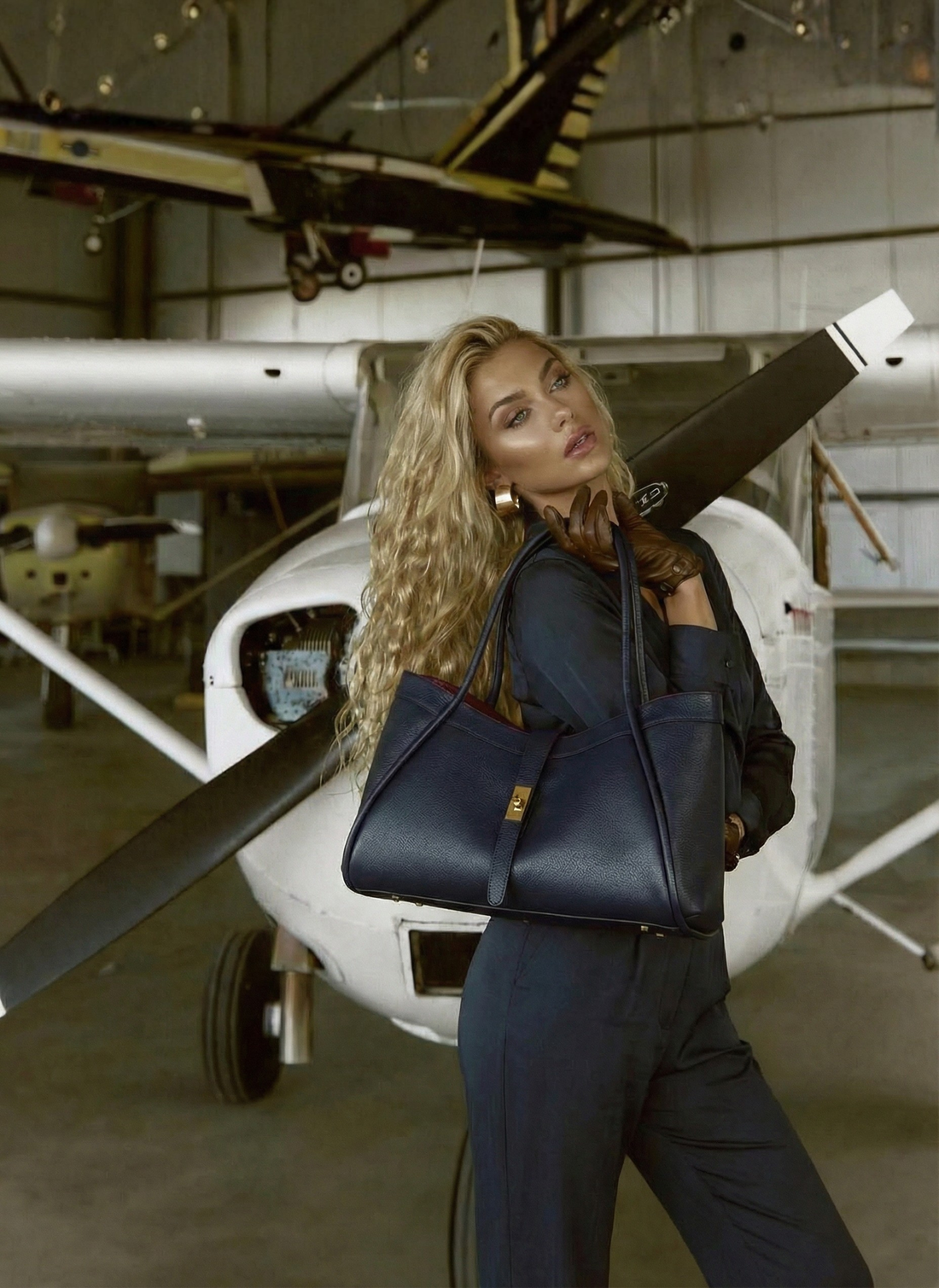 Borsa Mayfair in Pelle Togo Blu Navy - Voemièn