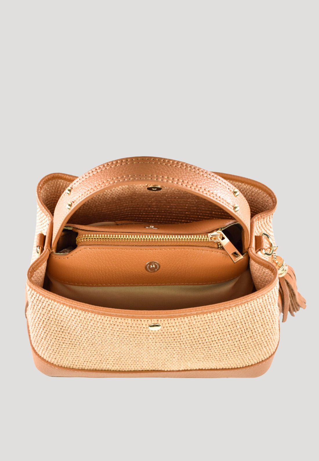 Borsa Kendy in pelle Dollaro e rafia Cuoio