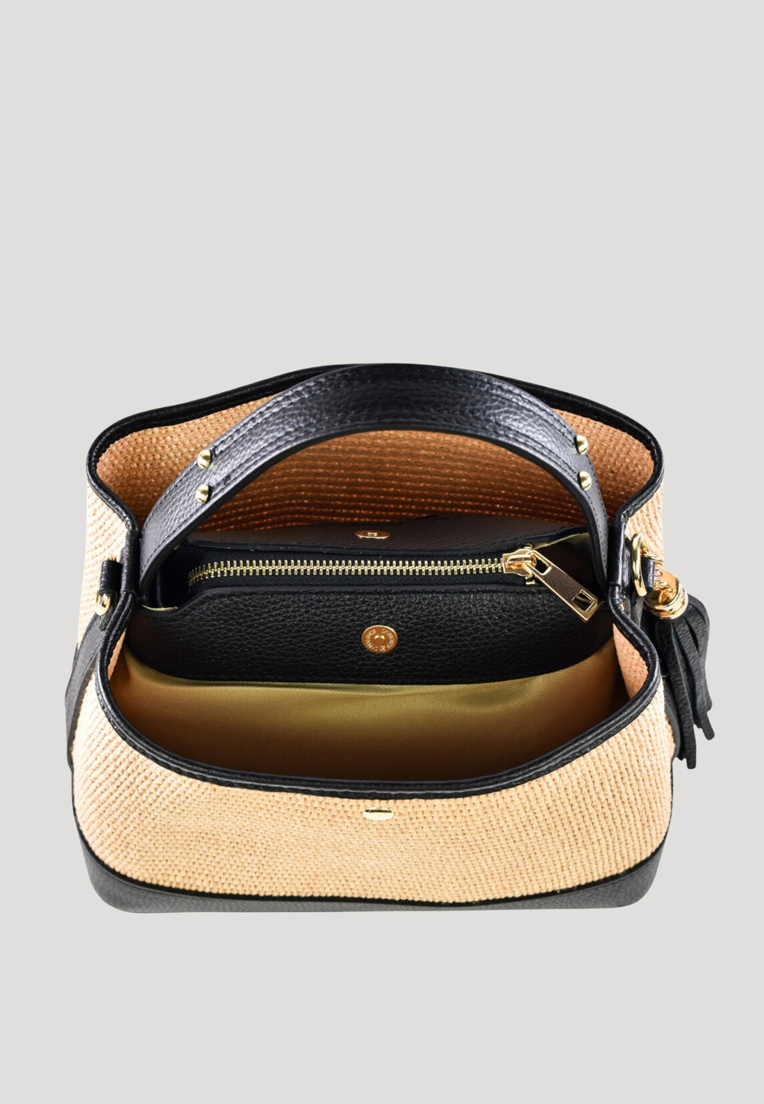 Borsa Kendy in pelle Dollaro e rafia Nera