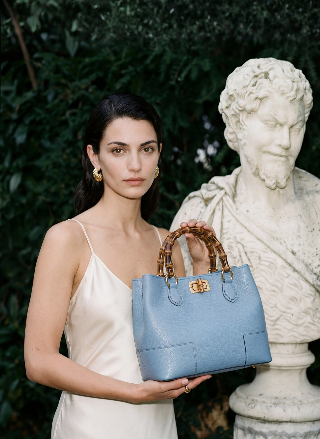 Borsa Bamboo Babe Media in Pelle Dollaro Denim - Voemièn