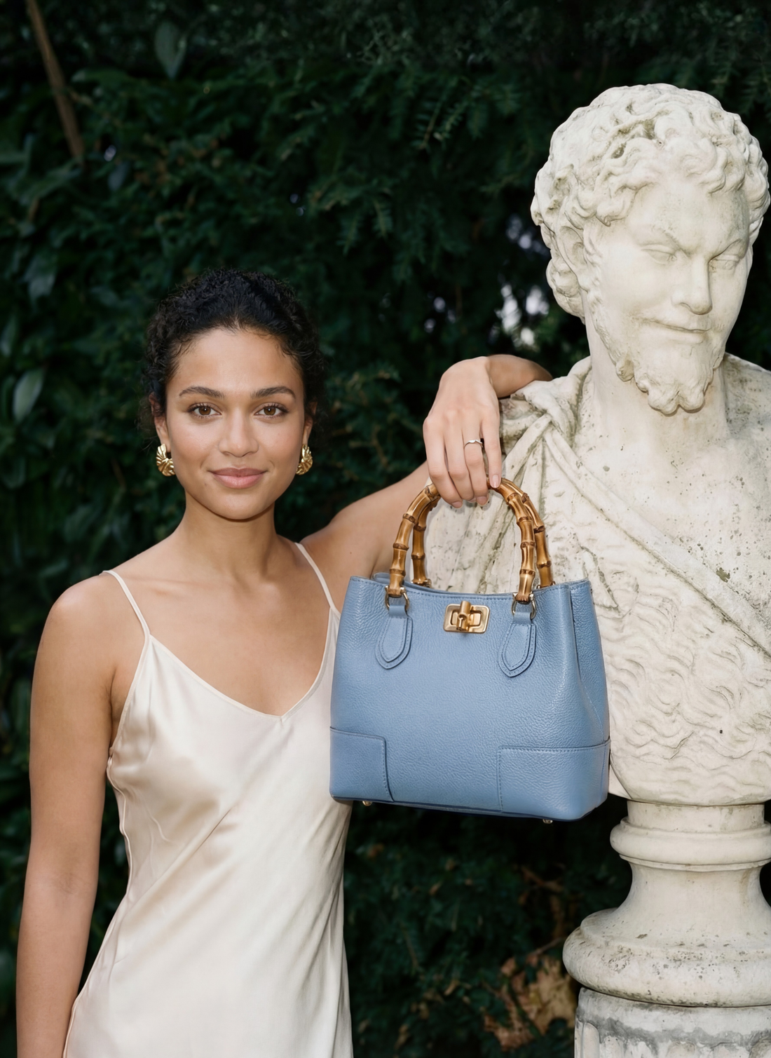 Borsa Bamboo Babe Micro in Pelle Dollaro Denim - Voemièn