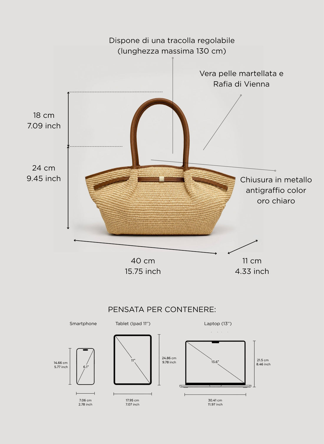 Borsa Brickell in pelle e Rafia Cuoio