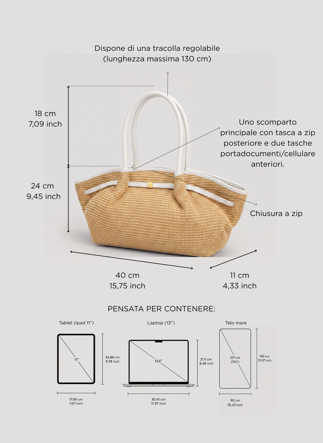 Borsa Brickell in pelle e Rafia Bianca