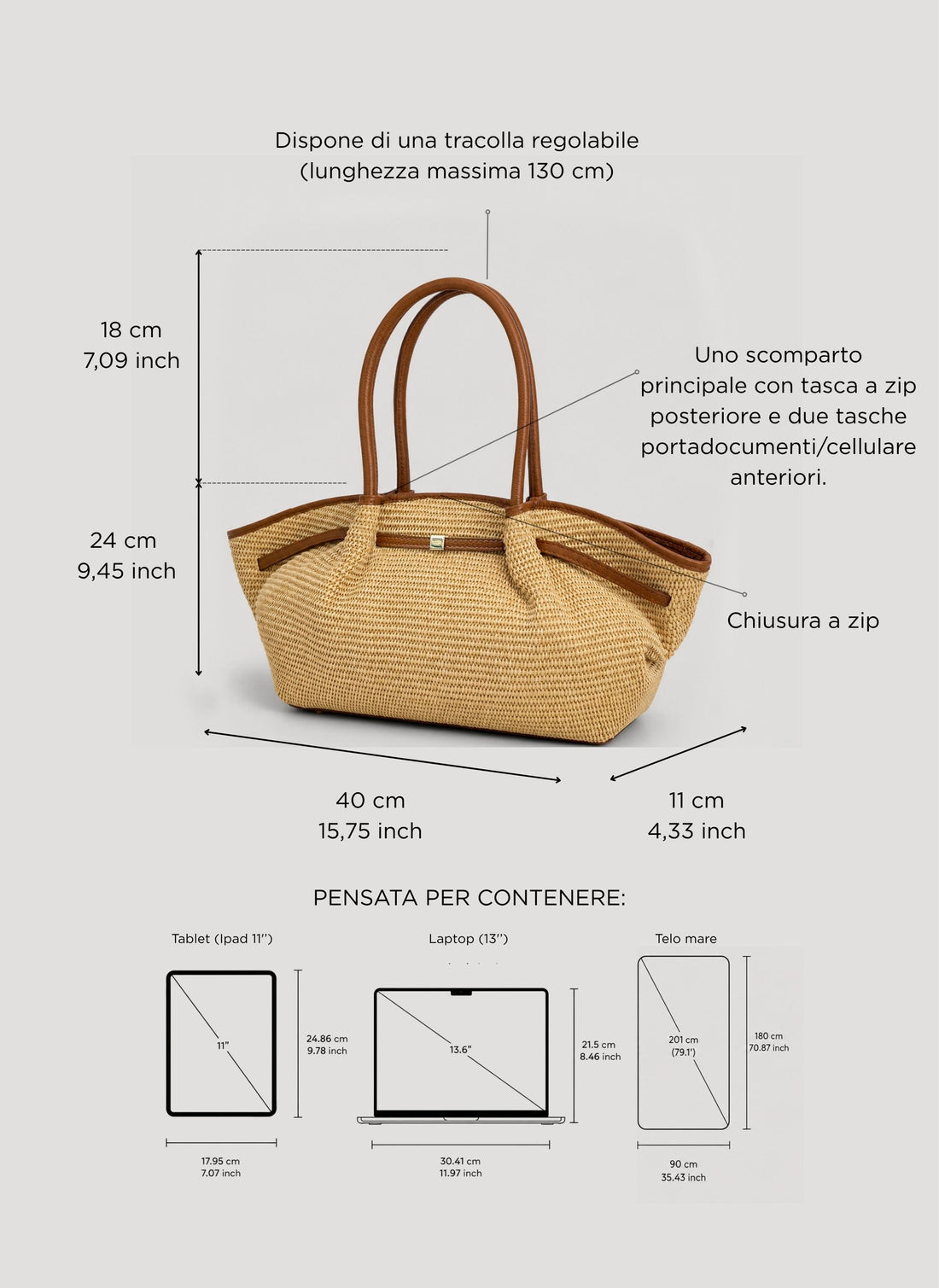 Borsa Brickell in pelle e Rafia Cuoio - Voemièn