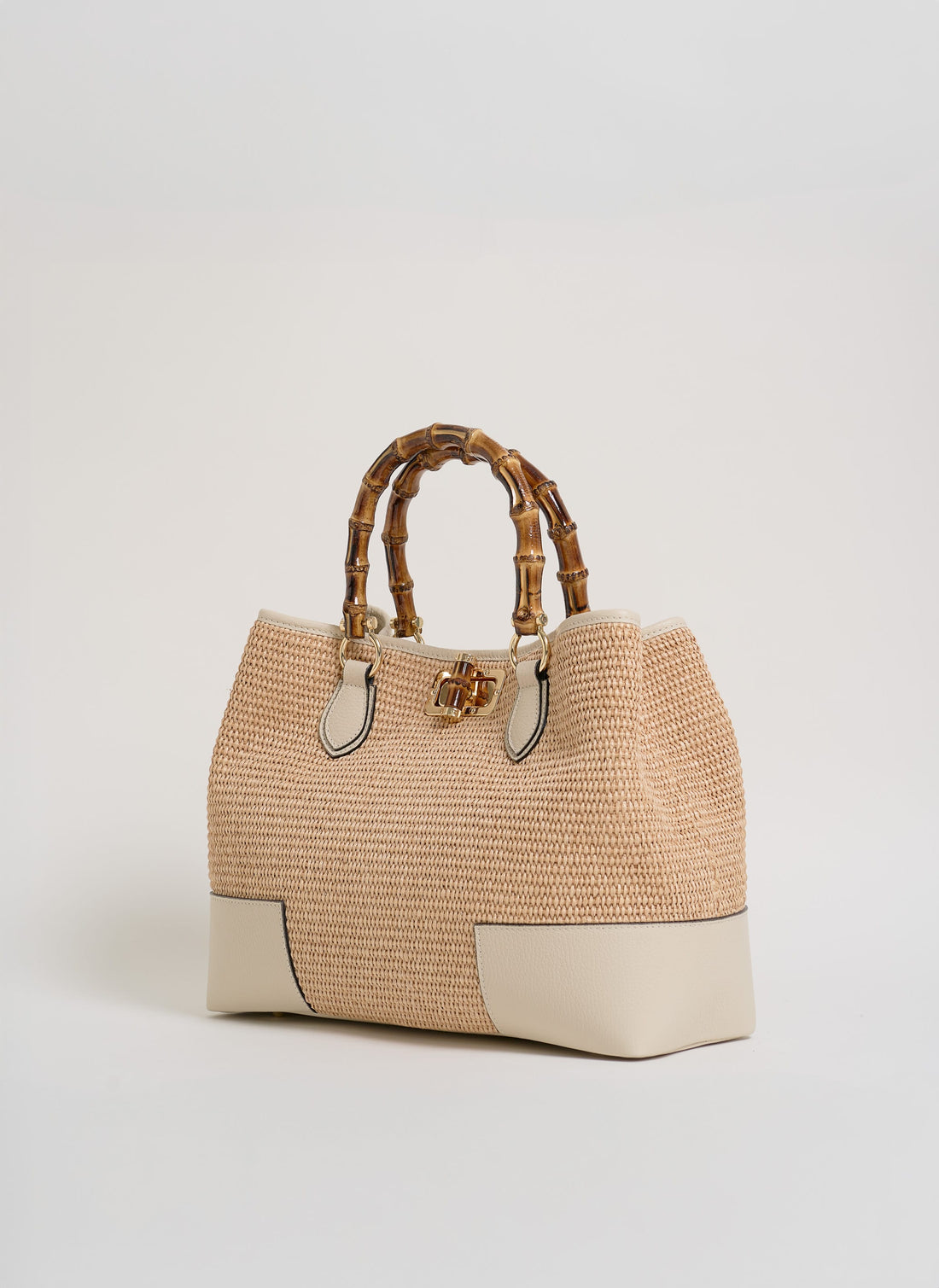Borsa Bamboo Babe in pelle e Rafia Beige - Voemièn