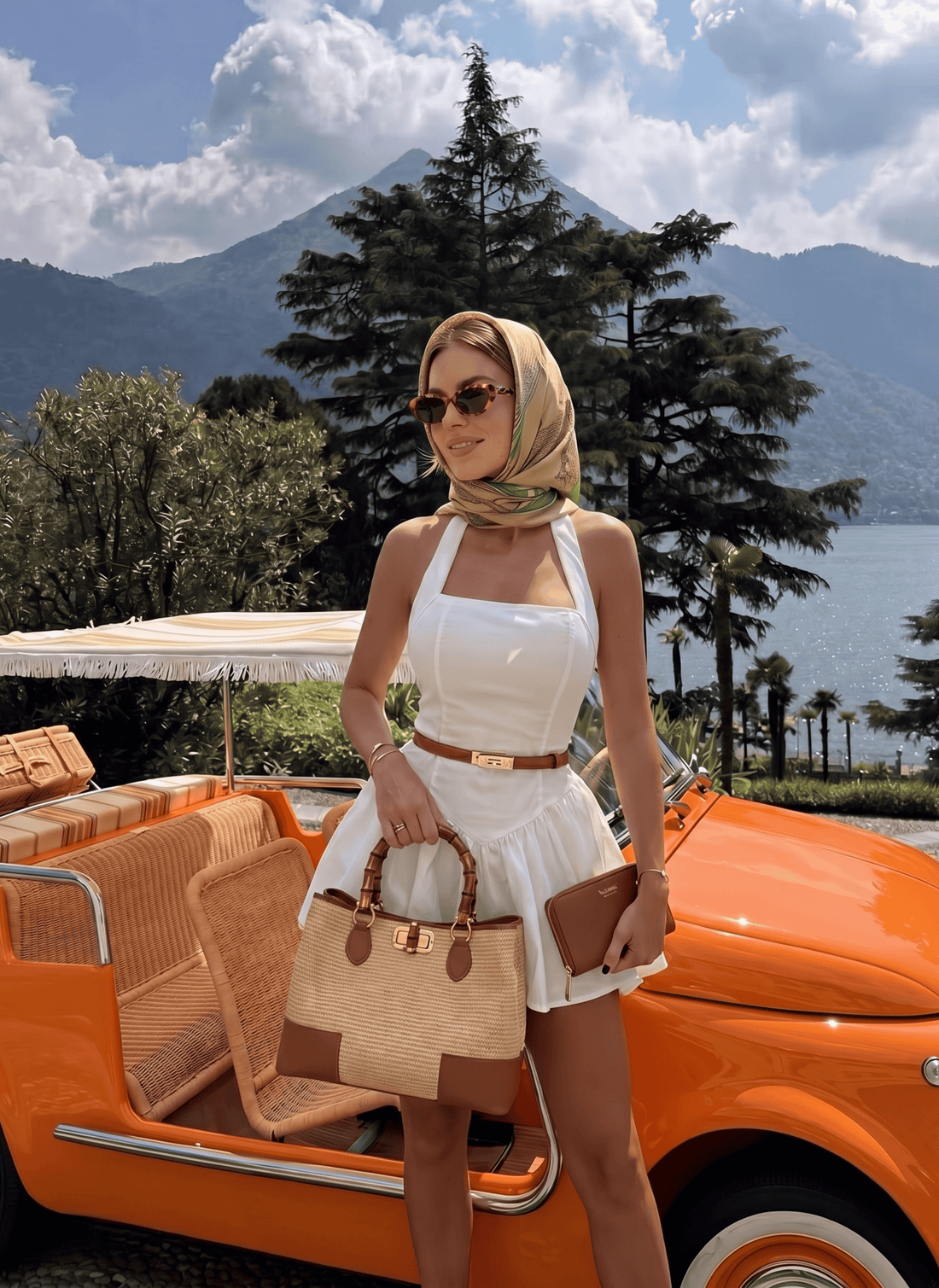 Set Bamboo Babe in pelle e Rafia Cuoio - Voemièn