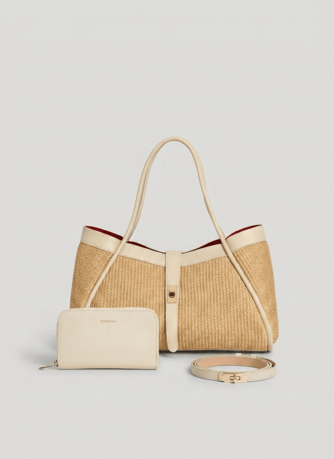 Set Mayfair in pelle e Rafia Crema - Voemièn