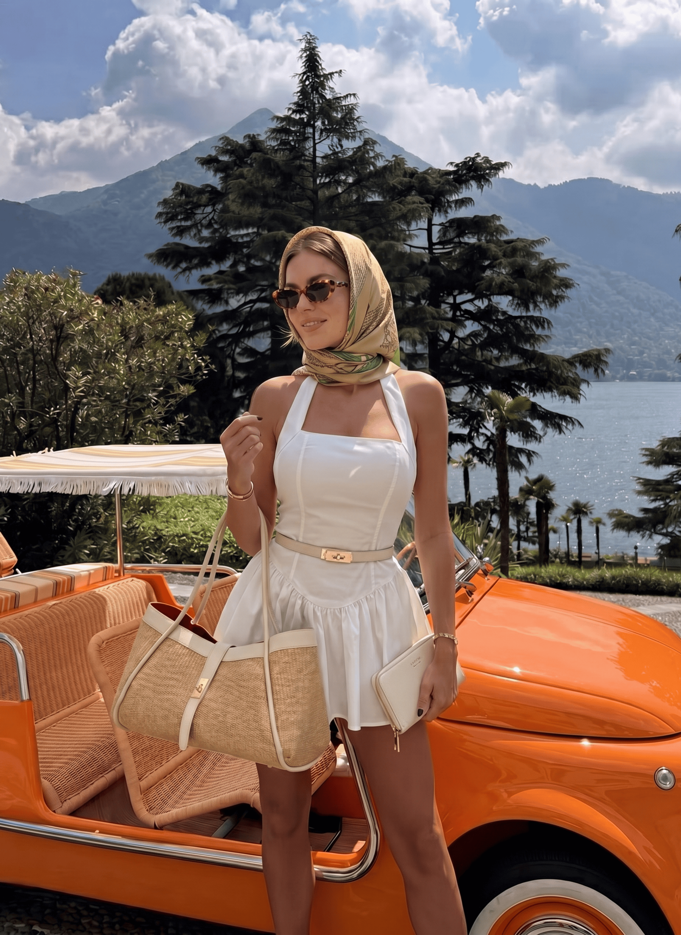Set Mayfair in pelle e Rafia Crema - Voemièn