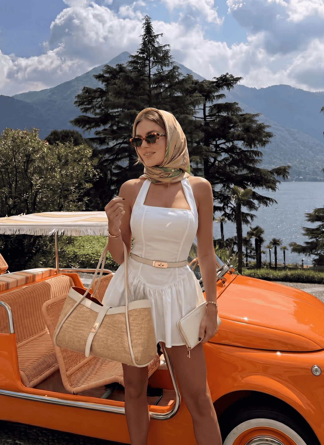 Set Mayfair in pelle e Rafia Crema - Voemièn