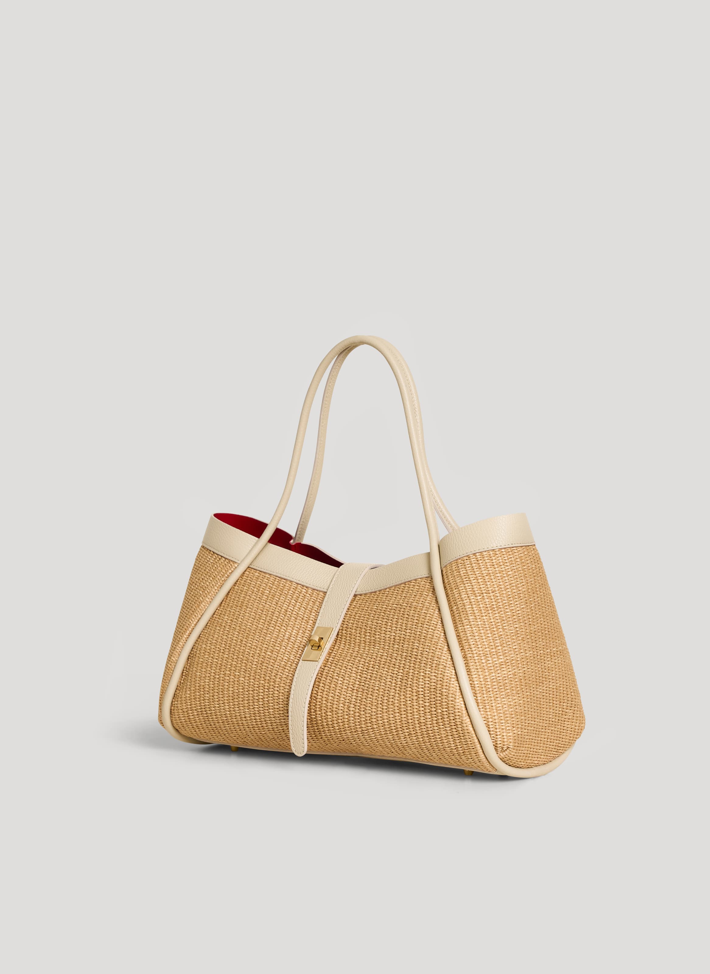Borsa Mayfair Media in pelle e Rafia Crema - Voemièn
