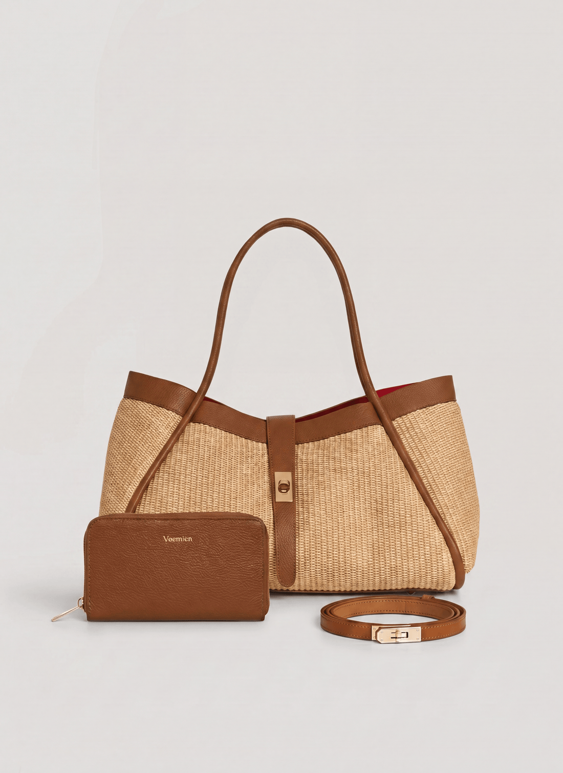 Set Mayfair in pelle e Rafia Cuoio - Voemièn