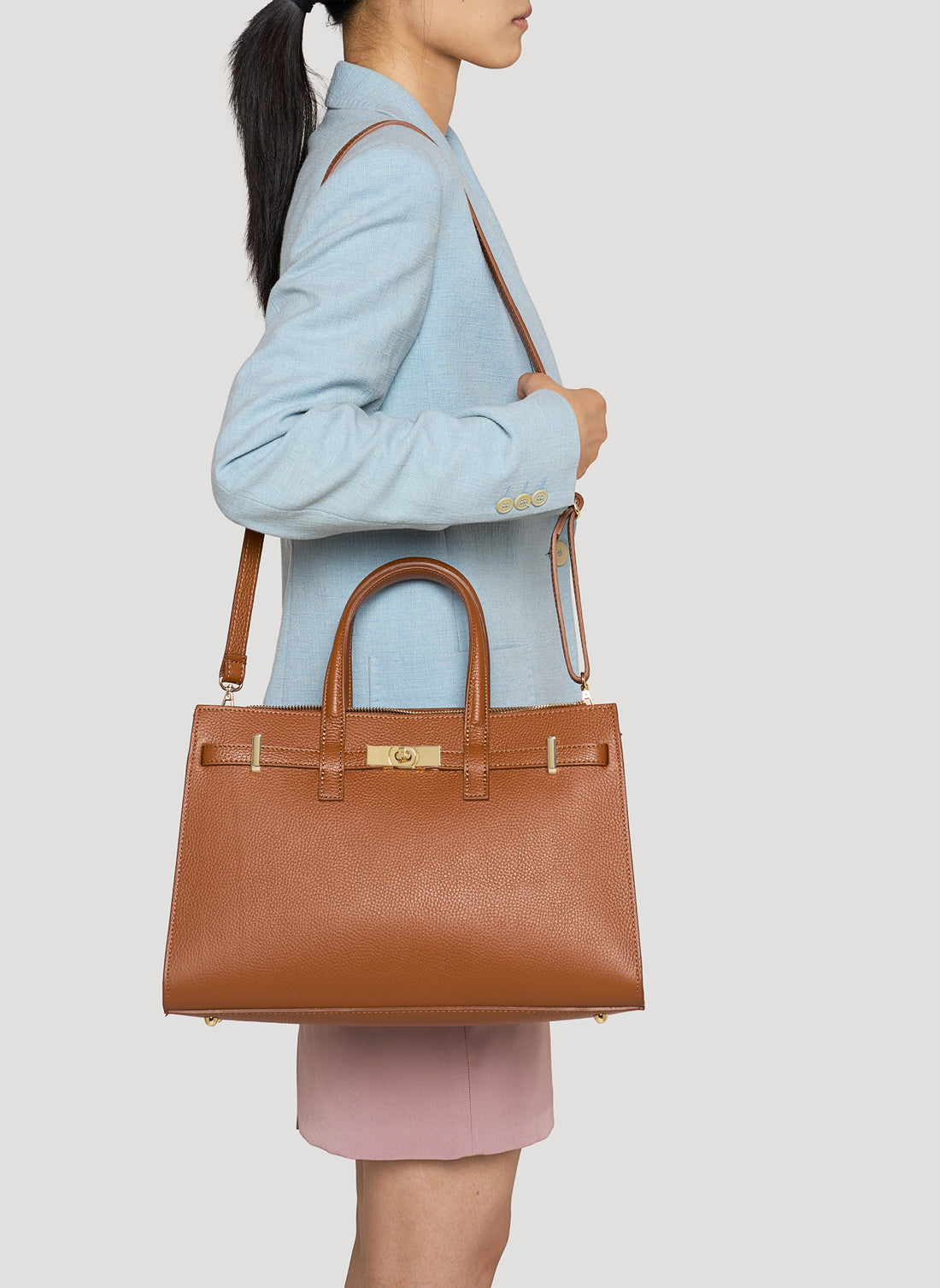 Borsa Sveva in pelle Togo Cuoio - Voemièn