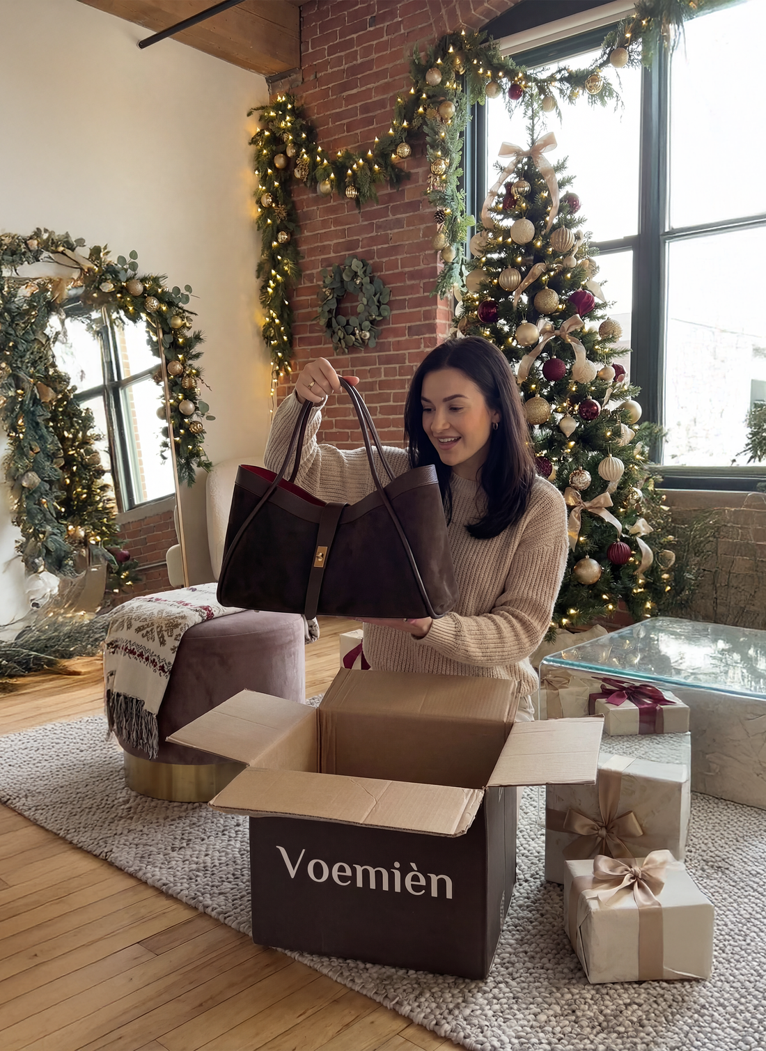 Set Mayfair Camoscio e pelle Testa di moro