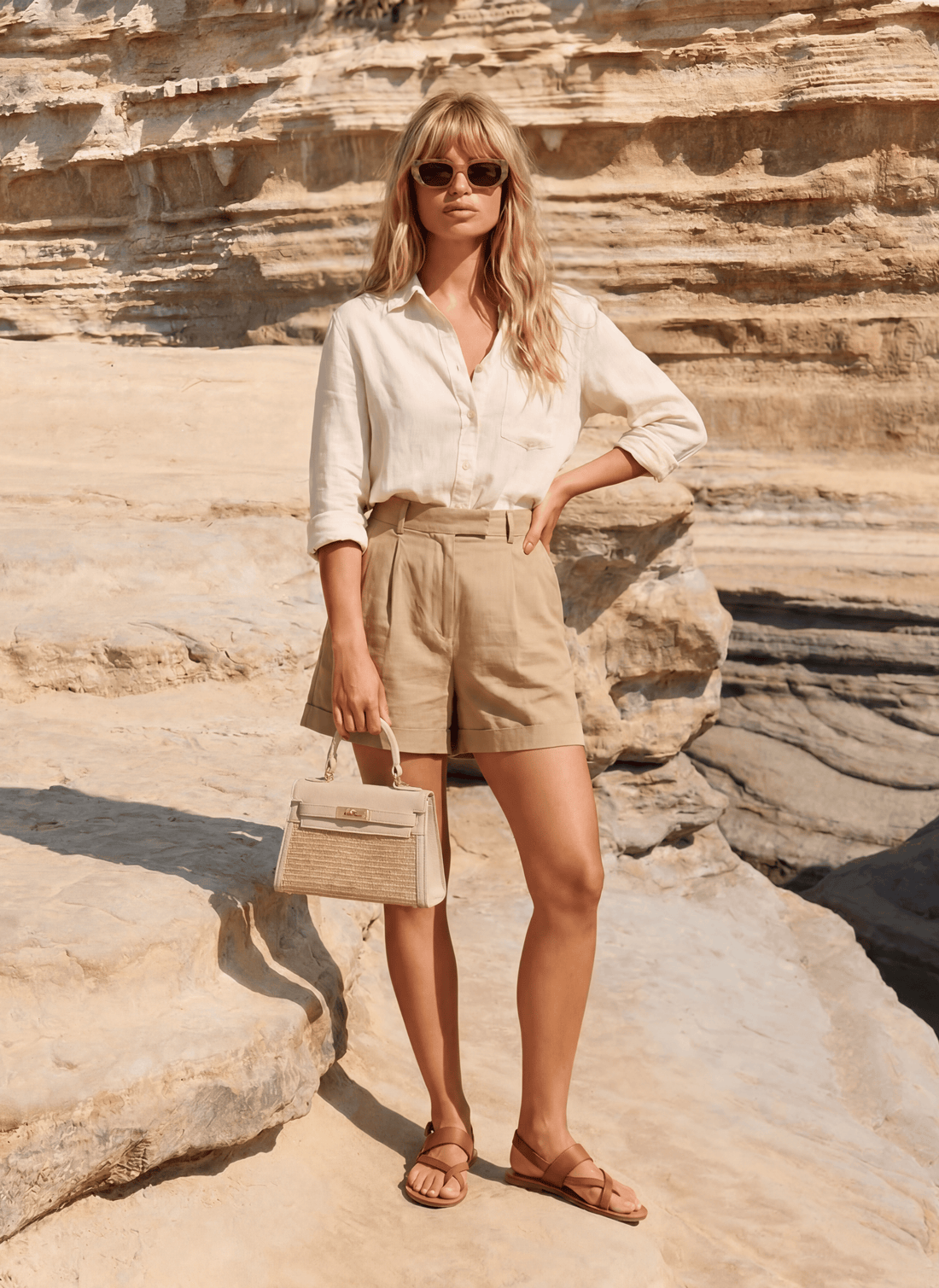 Borsa Victoria in Pelle e Rafia Crema - Voemièn